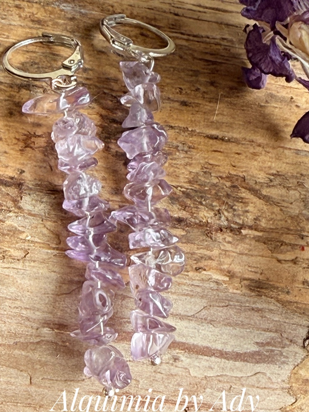 Alquimia Light Lavender ametrine Chip Dangle Earrings with Silver Hoops